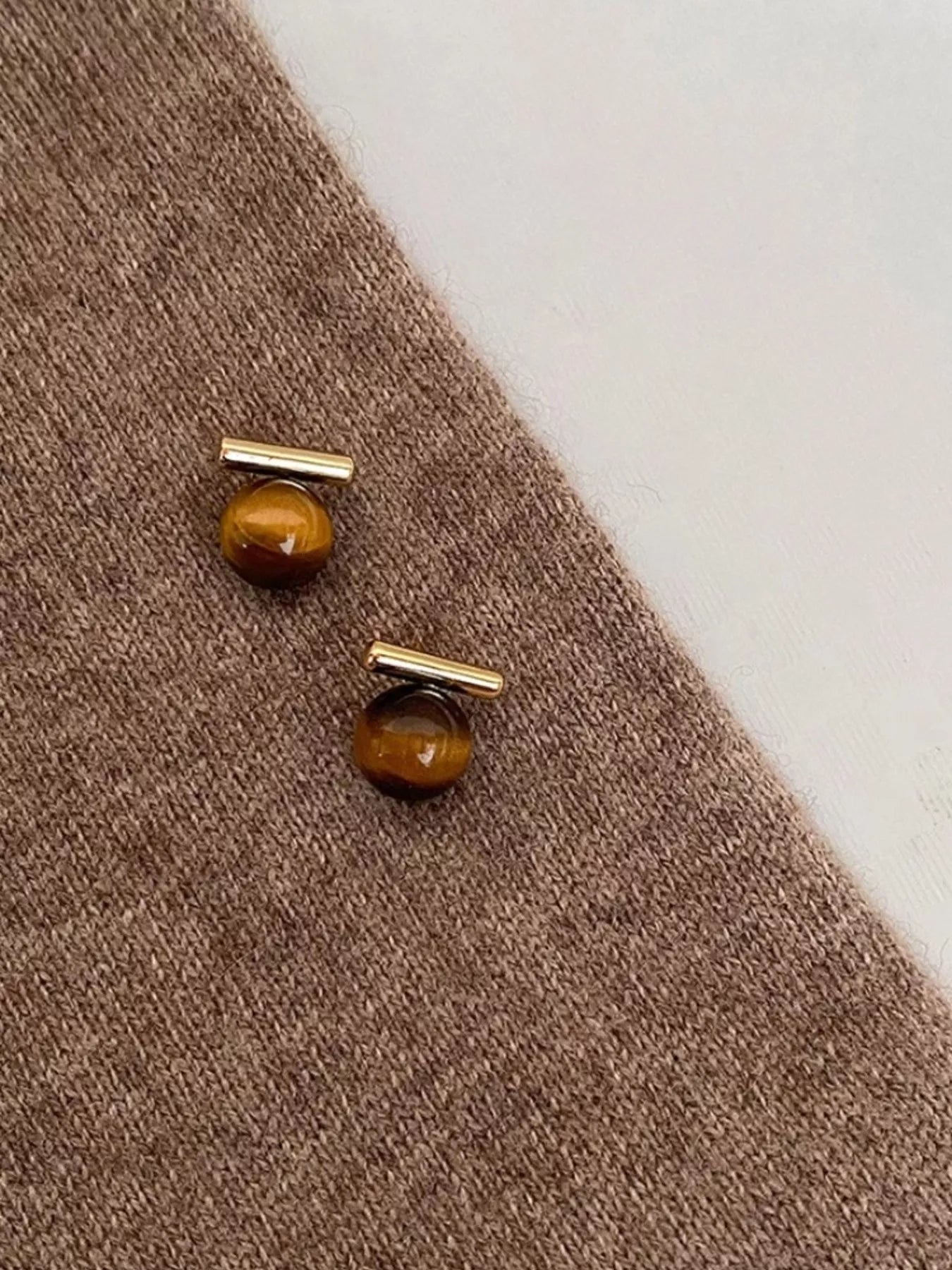 Trendsi Tiger Eye Stone Stud Earrings -