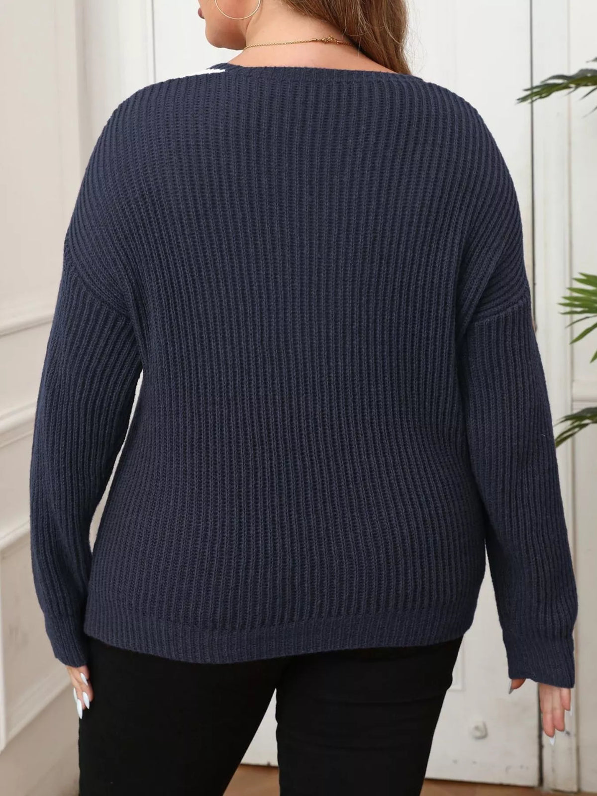 Trendsi Plus Size Contrast Trim Button-Decorated Sweater -