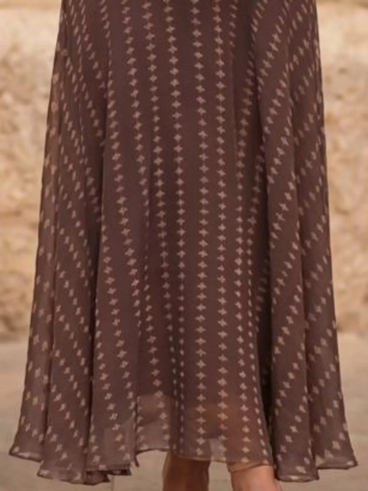 Brown ruched dress, detail view