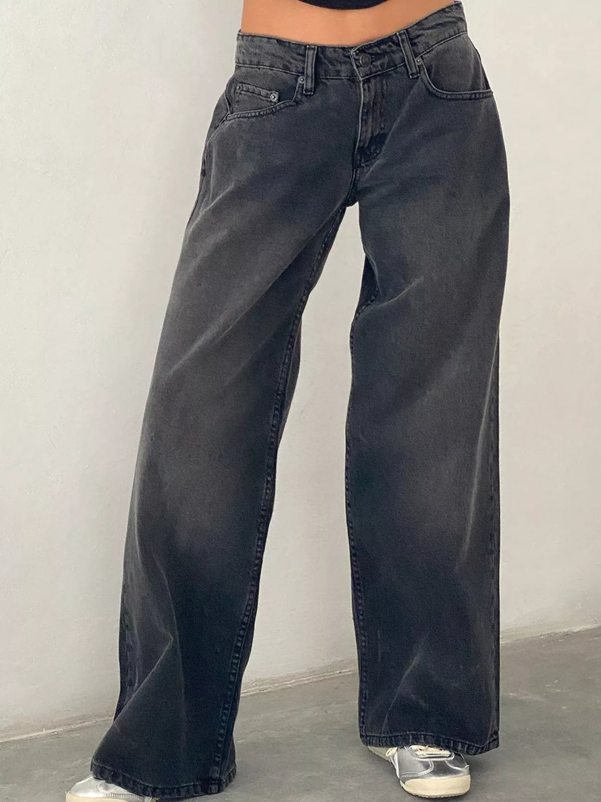 Wide-Leg Vintage Wash Jeans in gray, front view