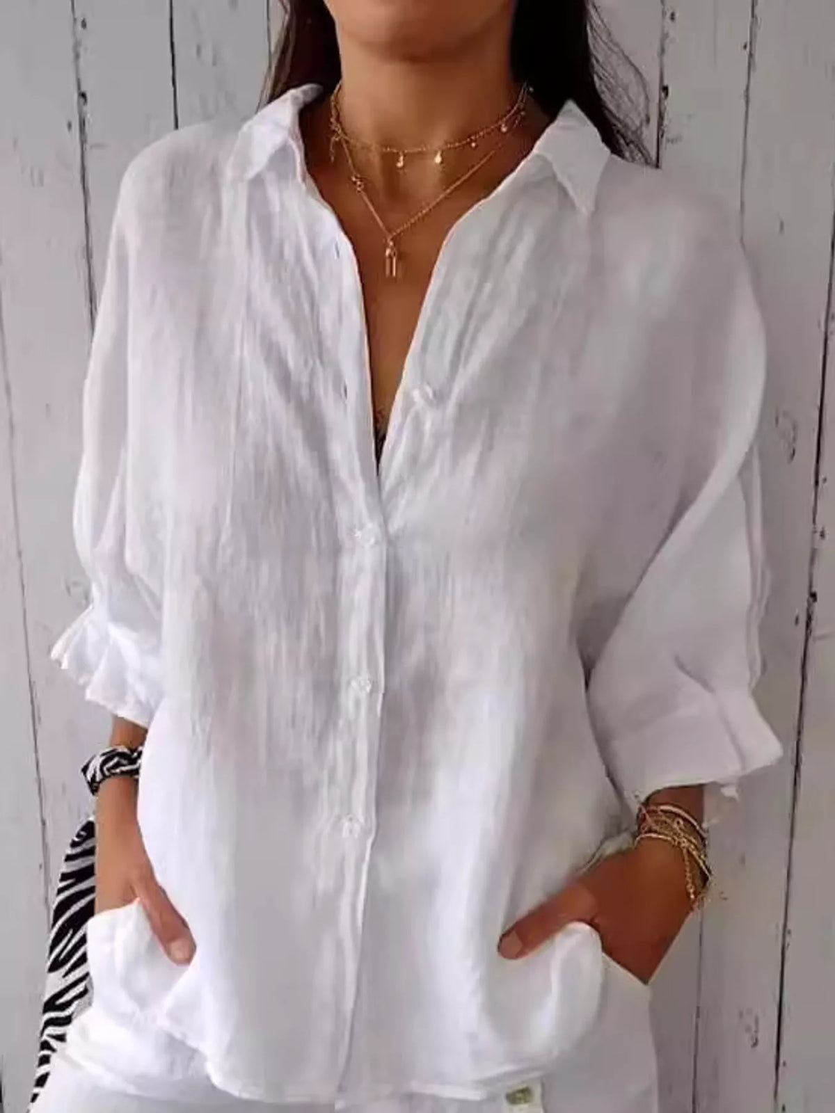 White loose fit tie back shirt