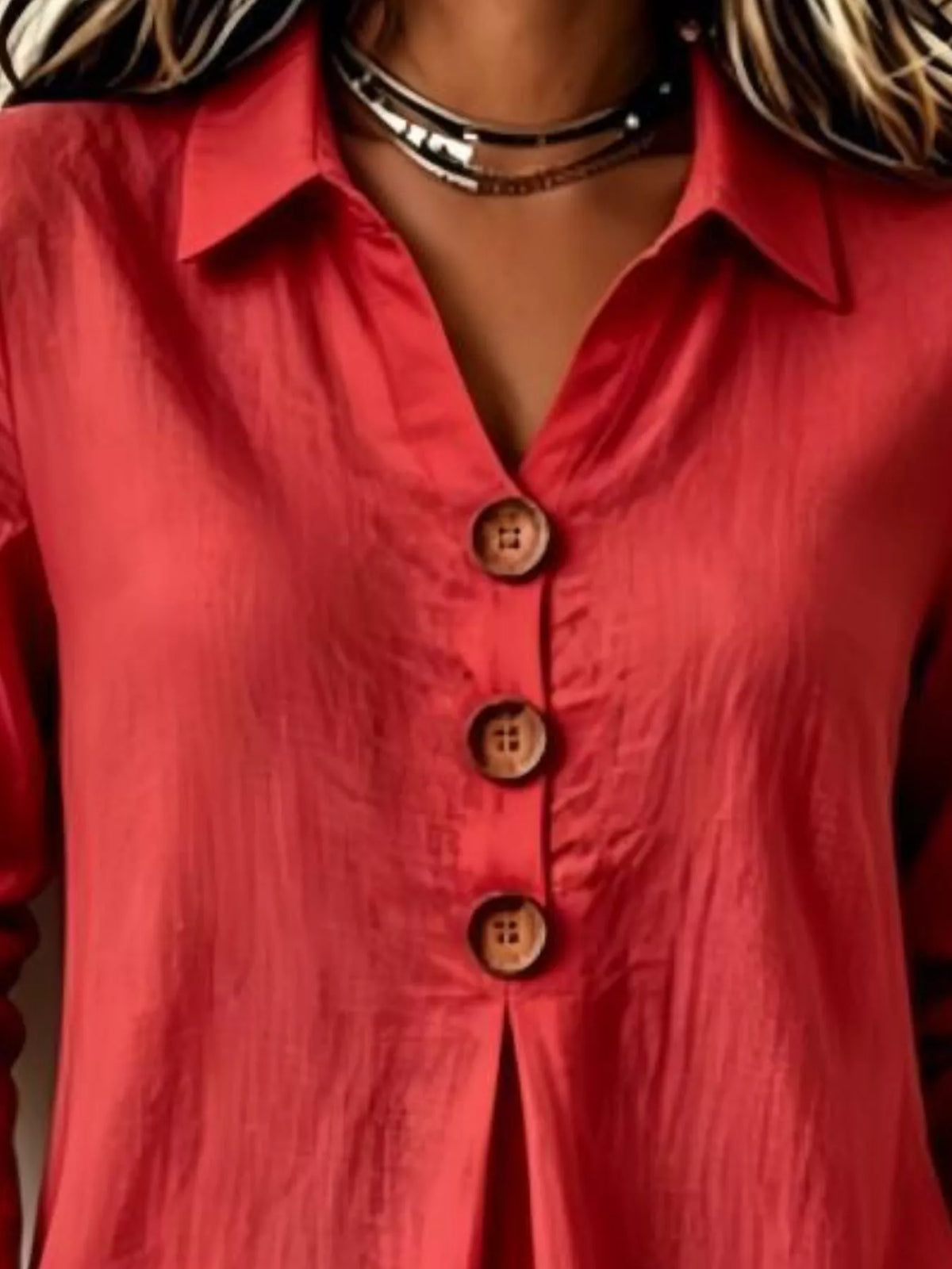 Trendsi Full Size Button Detail Long Sleeve Blouse Plus Size -