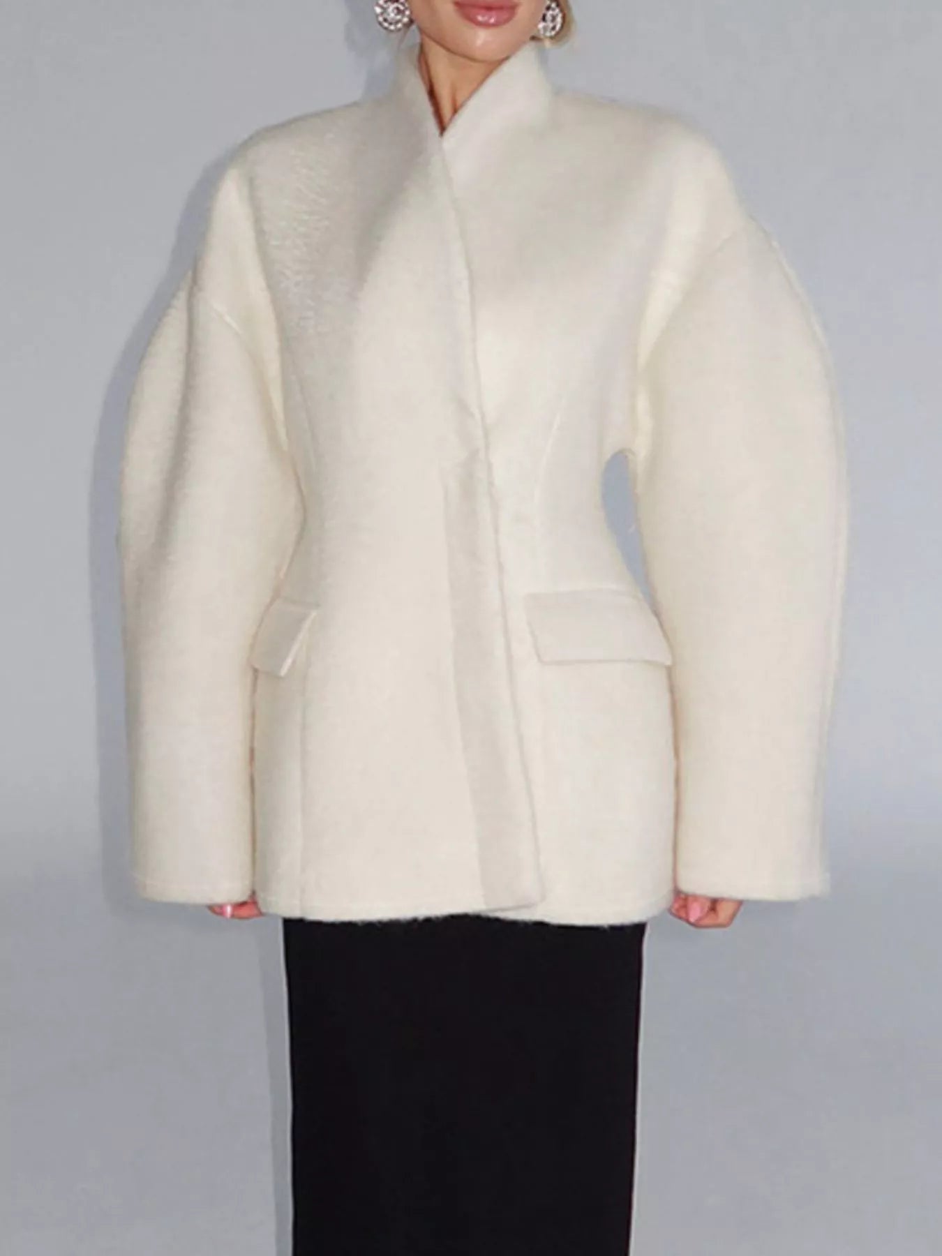 Trendsi Wool-Blend Leg-of-Mutton Sleeves Outerwear -