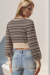 Trendsi Double Take Full Size Striped Bow Decor Cropped Cardigan -