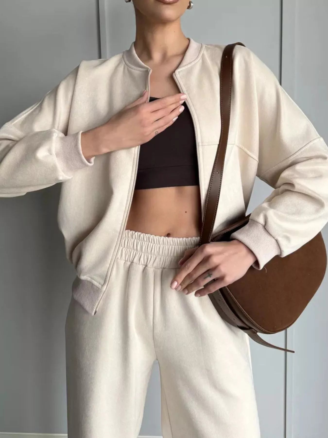 Trendsi Zip Up Sweatshirt and Wide-Leg Pants Set -