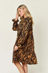 Trendsi Double Take Full Size Printed Ruffle Hem Long Sleeve Dress -