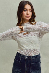 Trendsi SO ME Lace Long Sleeve 3d Effect Floral Layering Top -