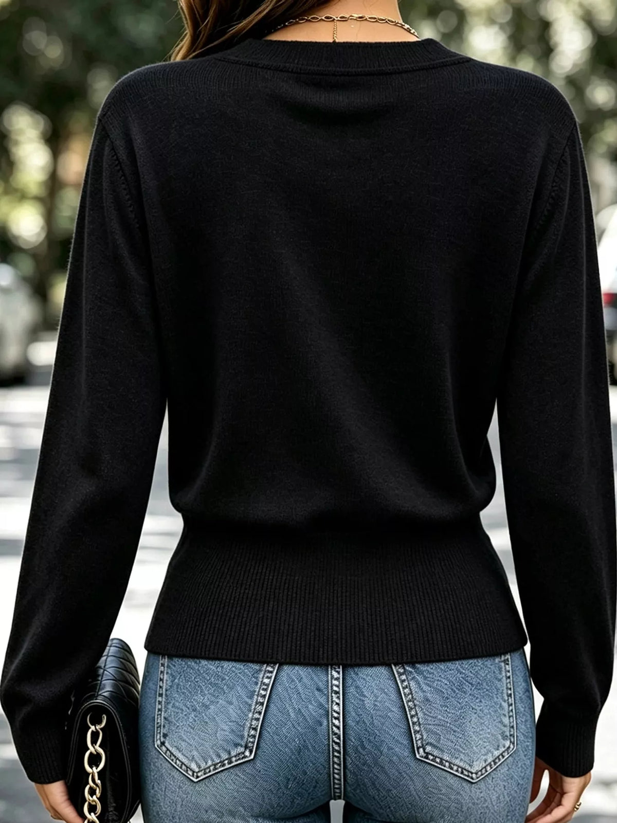 Surplice knit top, black back