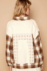 Trendsi POL Plaid & Star Patchwork Contrast Long Sleeve Shacket -