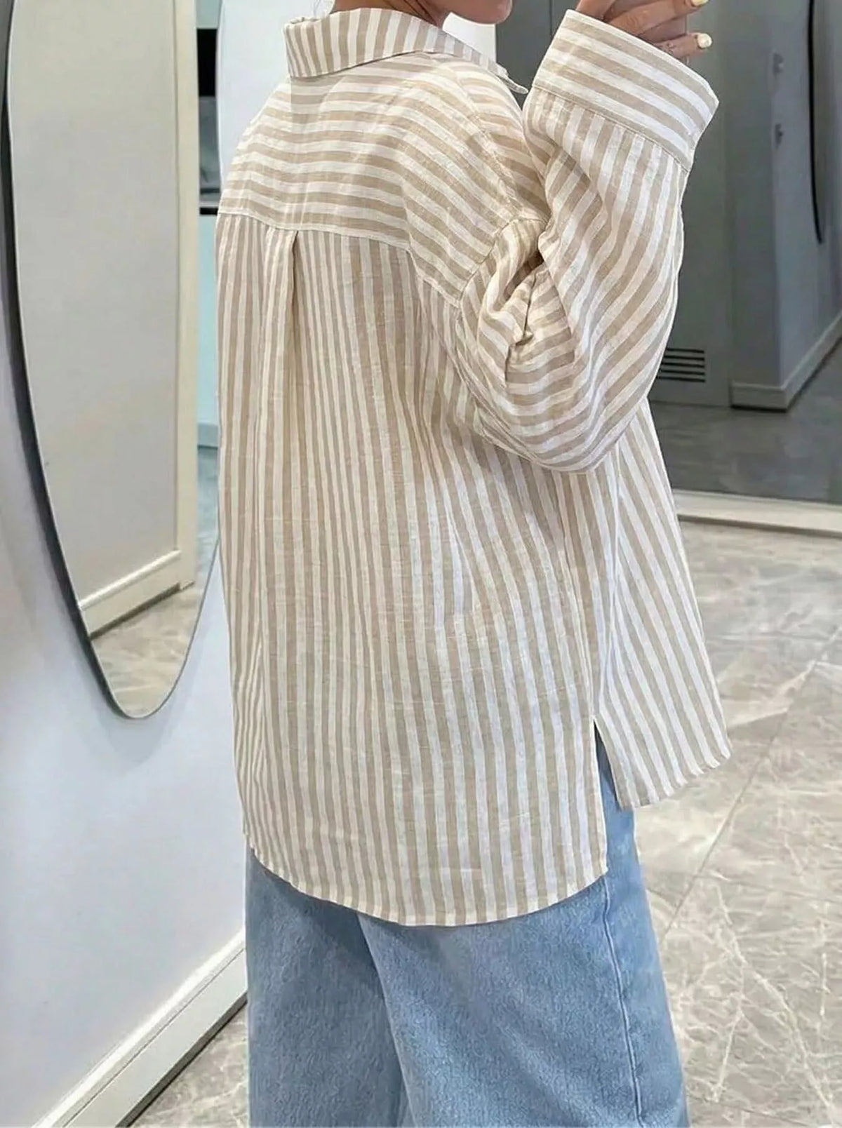 Striped Button-Down Long Sleeve Shirt, back view