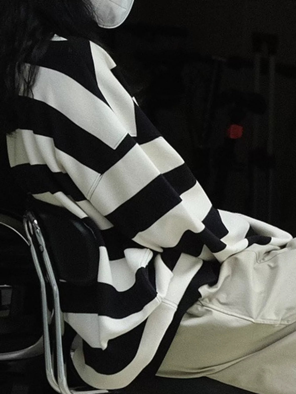 Black oversized striped crewneck sweatshirt