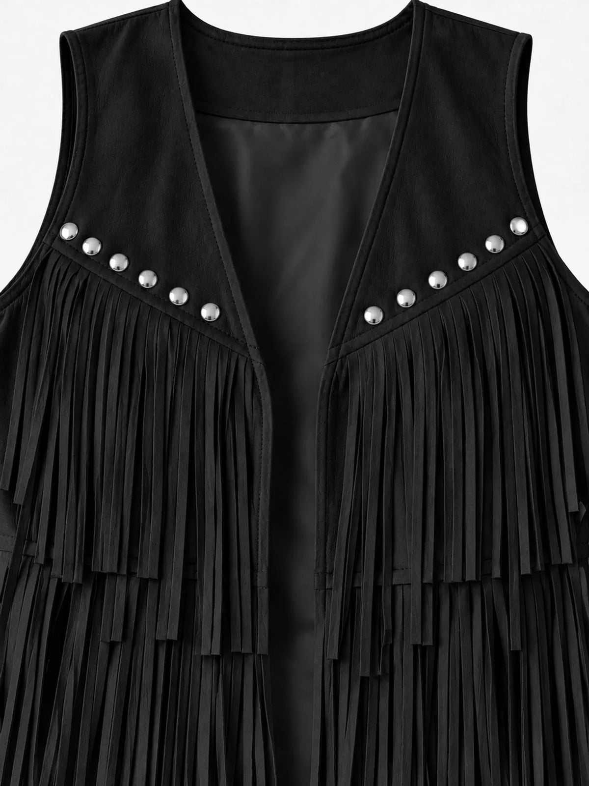 Fringed Suede Vest Coat, detail view in black