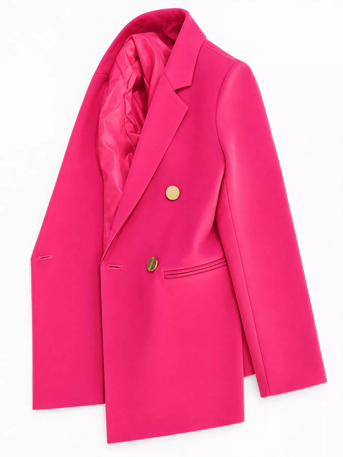 Hot pink double-breasted lapel collar blazer