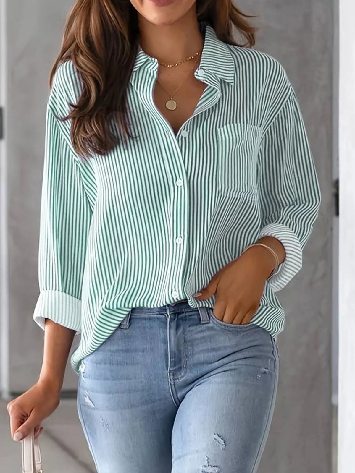 Striped long shirt, green front