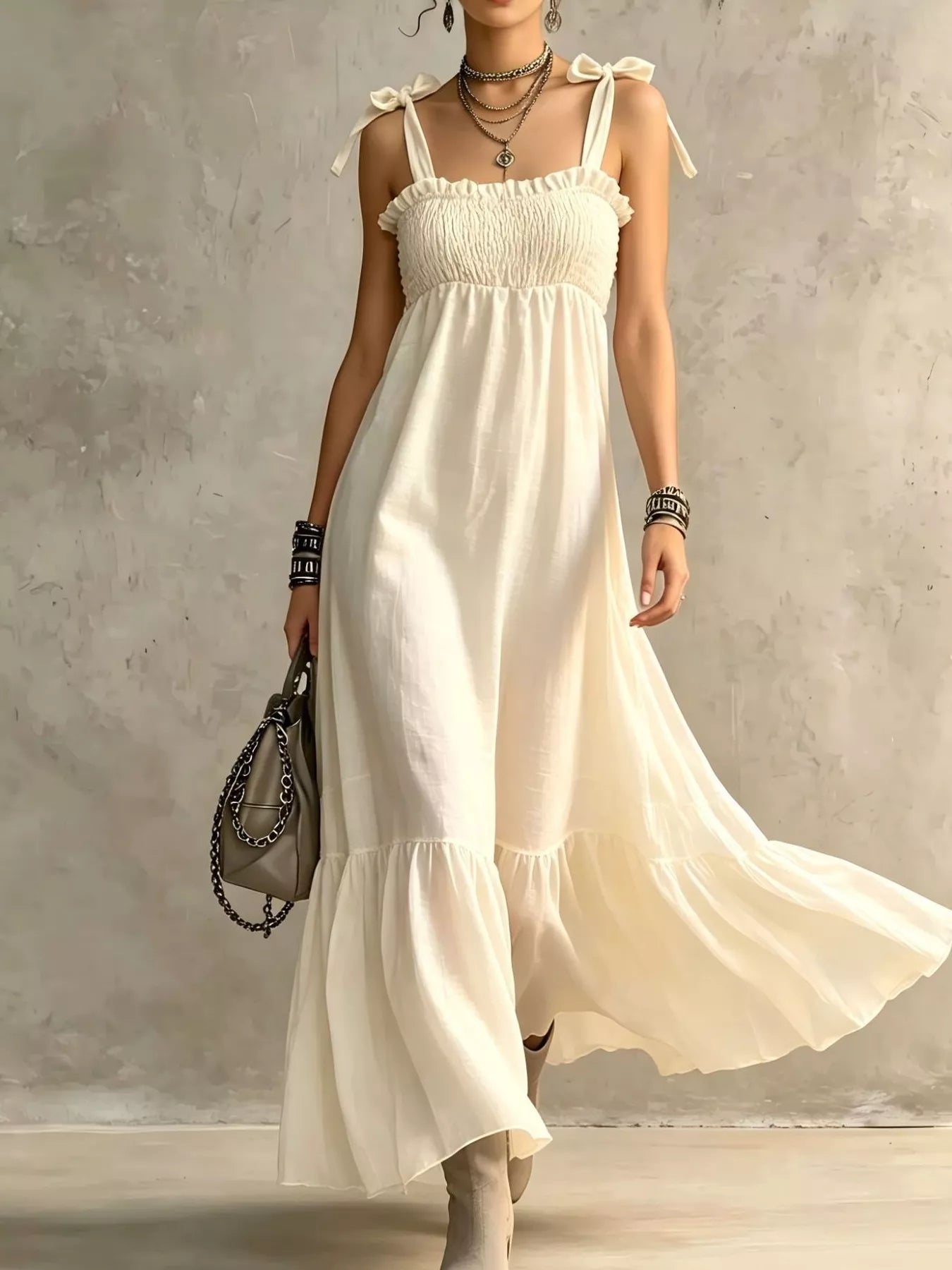 Trendsi Smocked Tie-Shoulder Maxi Dress -