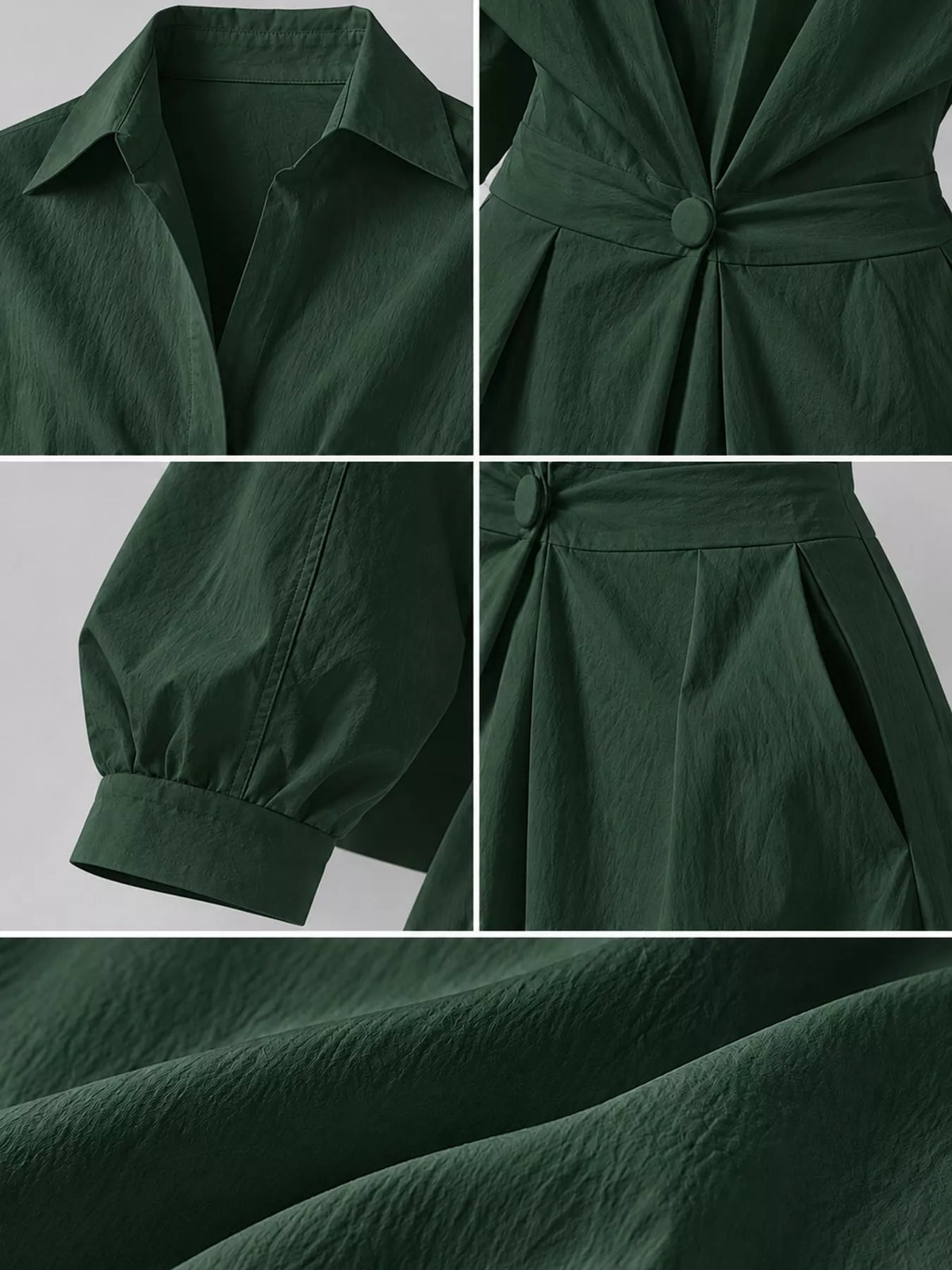 Collared Three-Quarter Sleeve Midi Shirt Dress — construction details