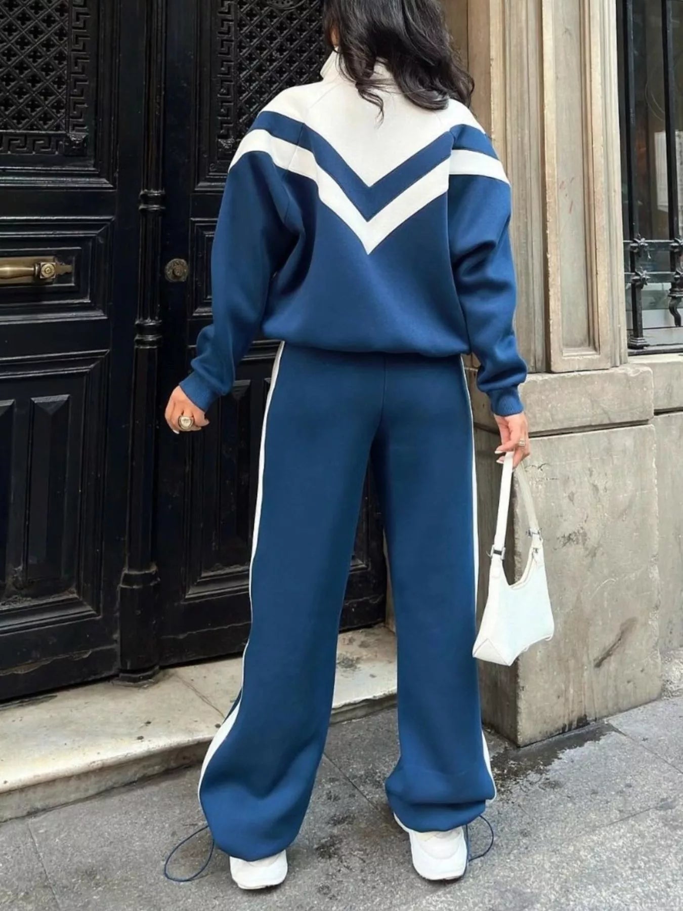 Trendsi Color Block Zip-Up Outerwear and Pants Set -