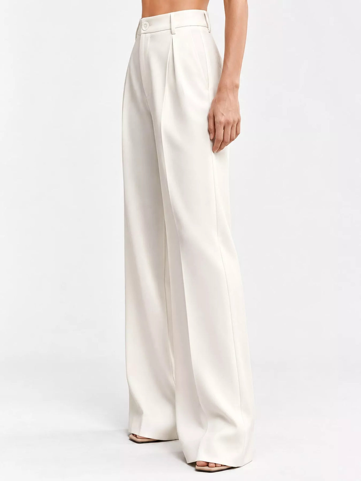 Women's Pleated Wide-Leg Trousers in white — front view