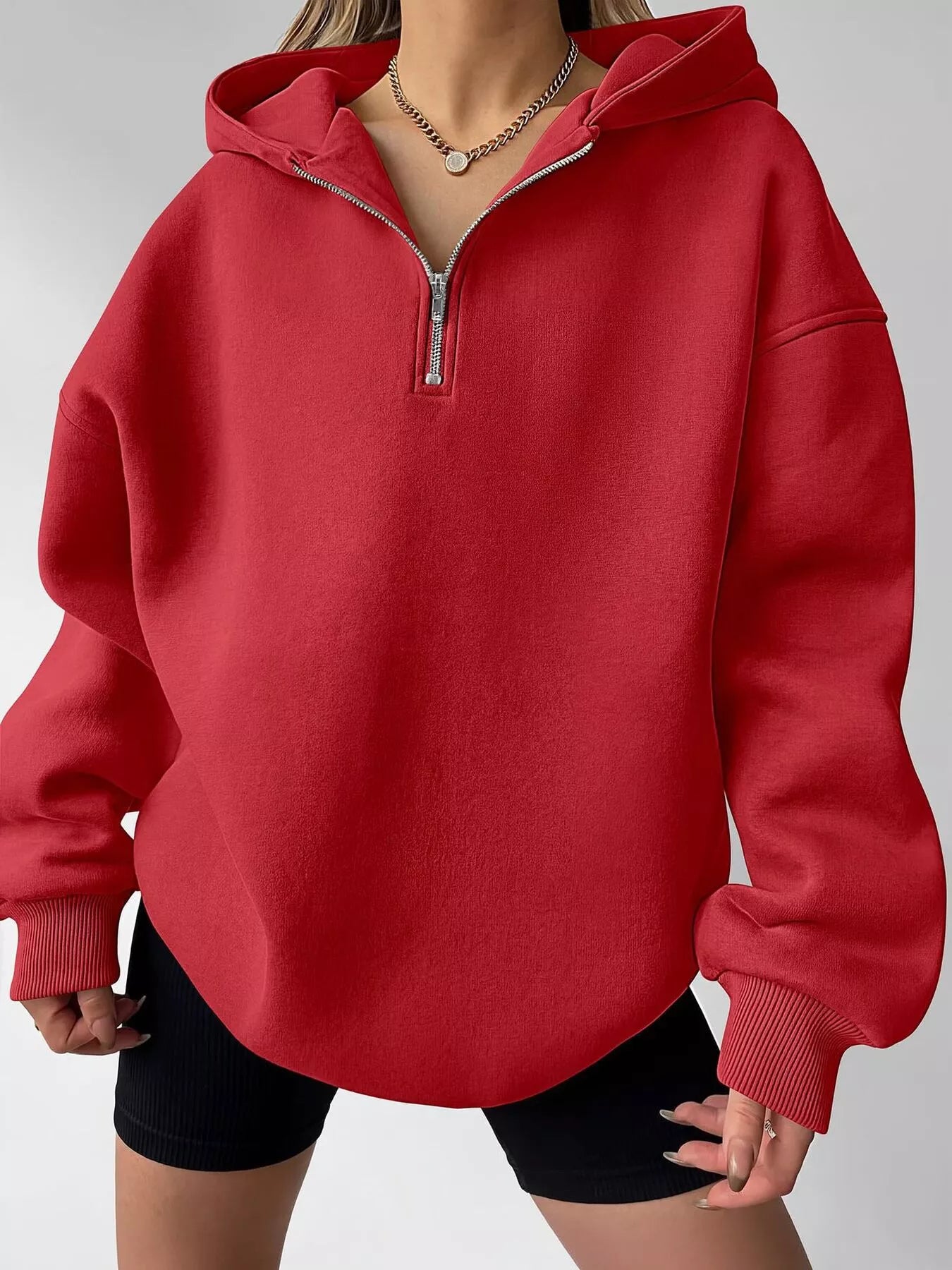 Trendsi Oversized Quarter-Zip Hoodie -