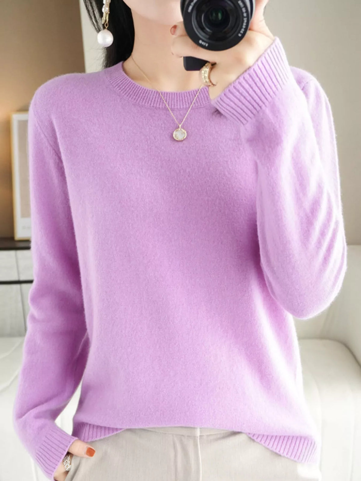 Crew Neck Long Sleeve Sweater — front view