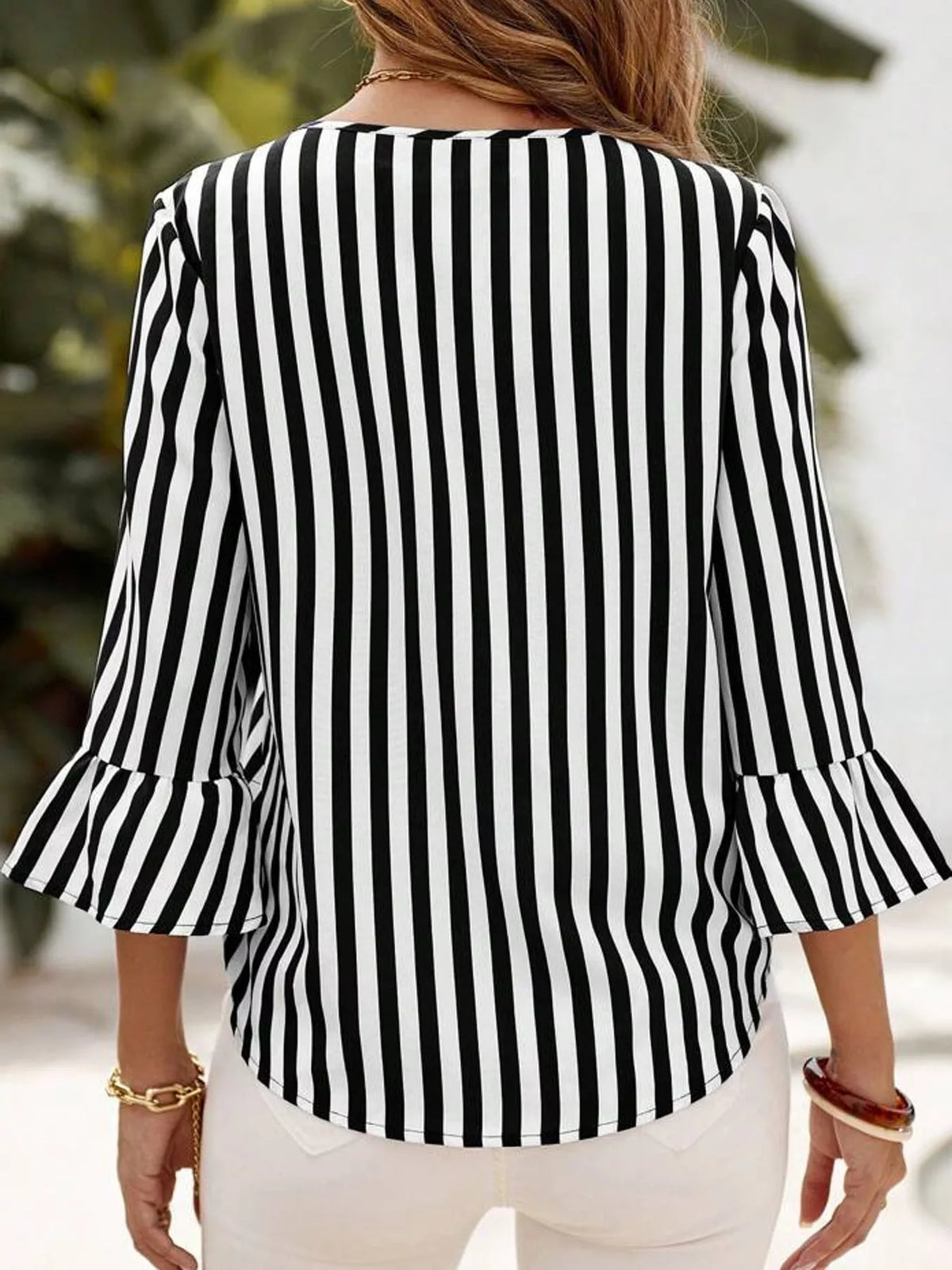 Striped Bell Sleeve Blouse — back view