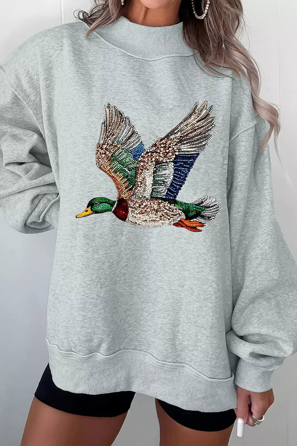 Mallard Duck Graphic Sweatshirt in gray, front view