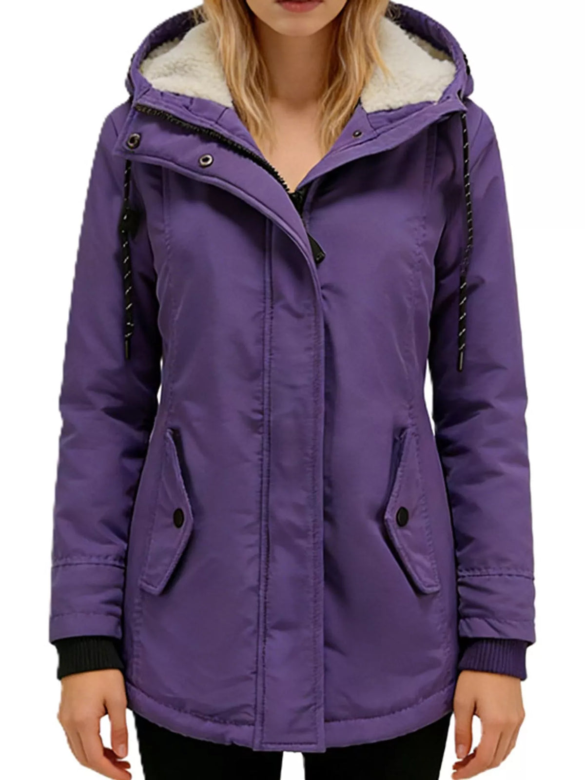 Sherpa-Lined Hooded Jacket — front view