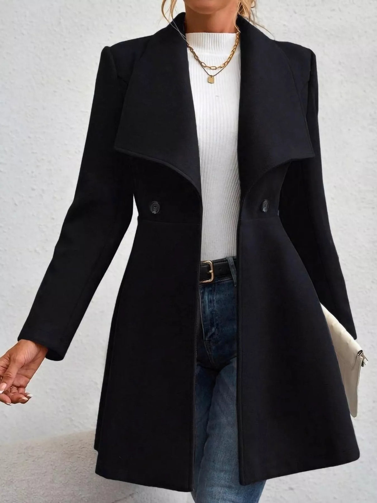 Black double-breasted slim-fit coat