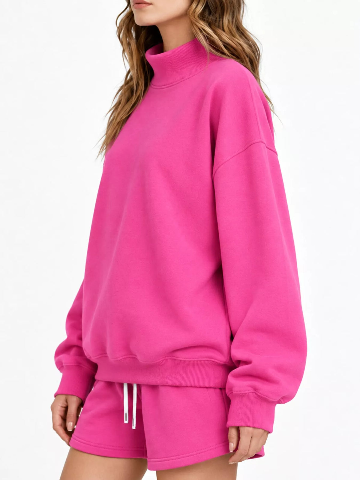 Hot pink oversized dropped shoulder sweatshirt, side view