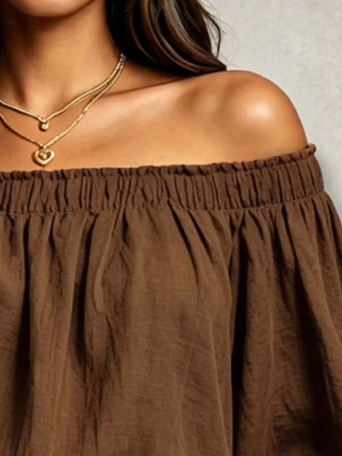 Brown off-shoulder long sleeve blouse