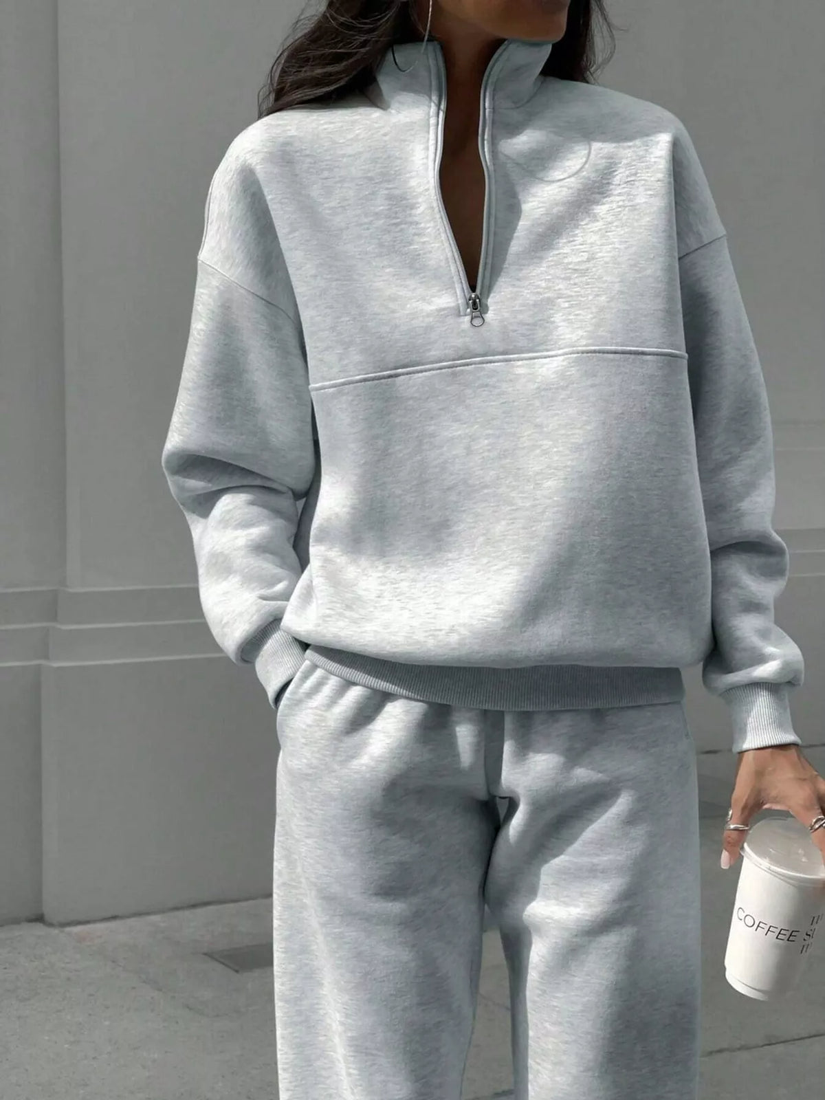 Half-zip top and pants set, gray set front