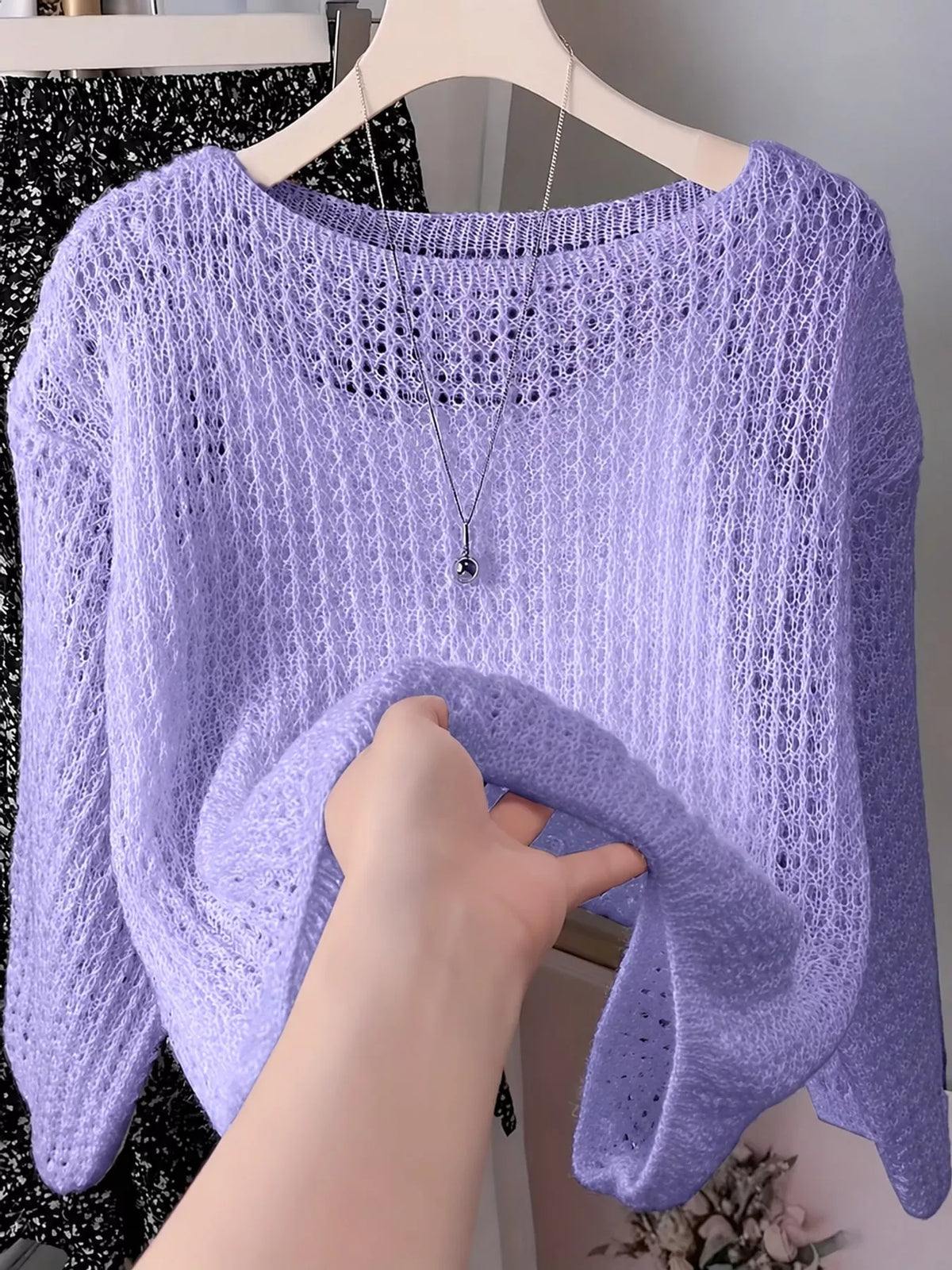 Purple openwork knit cover-up top