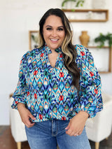 Trendsi Double Take Full Size Printed Balloon Sleeve Blouse - Shirts