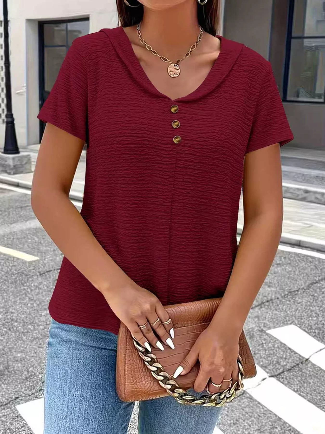 Trendsi Textured Short Sleeve Top -