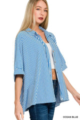 Trendsi Zenana Oversized Stripe Button Down Shirt -