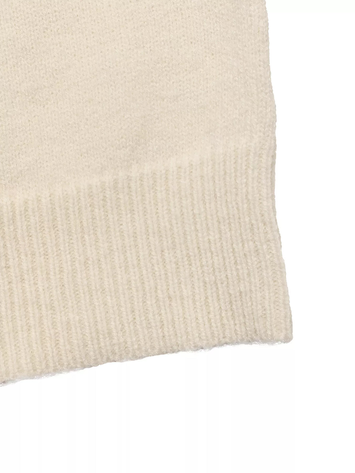 Cream heart-patterned crew neck sweater, ribbed hem detail