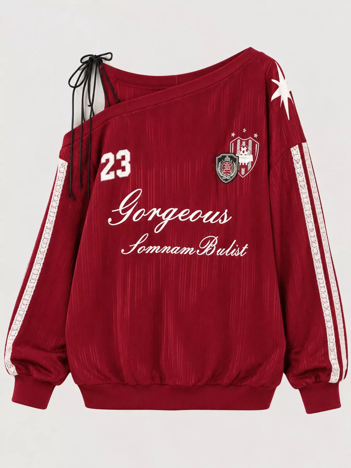 Red one shoulder graphic sweatshirt