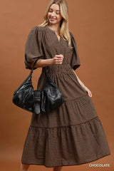 Trendsi Umgee Paid Smocked Waist Tiered Midi Dress -