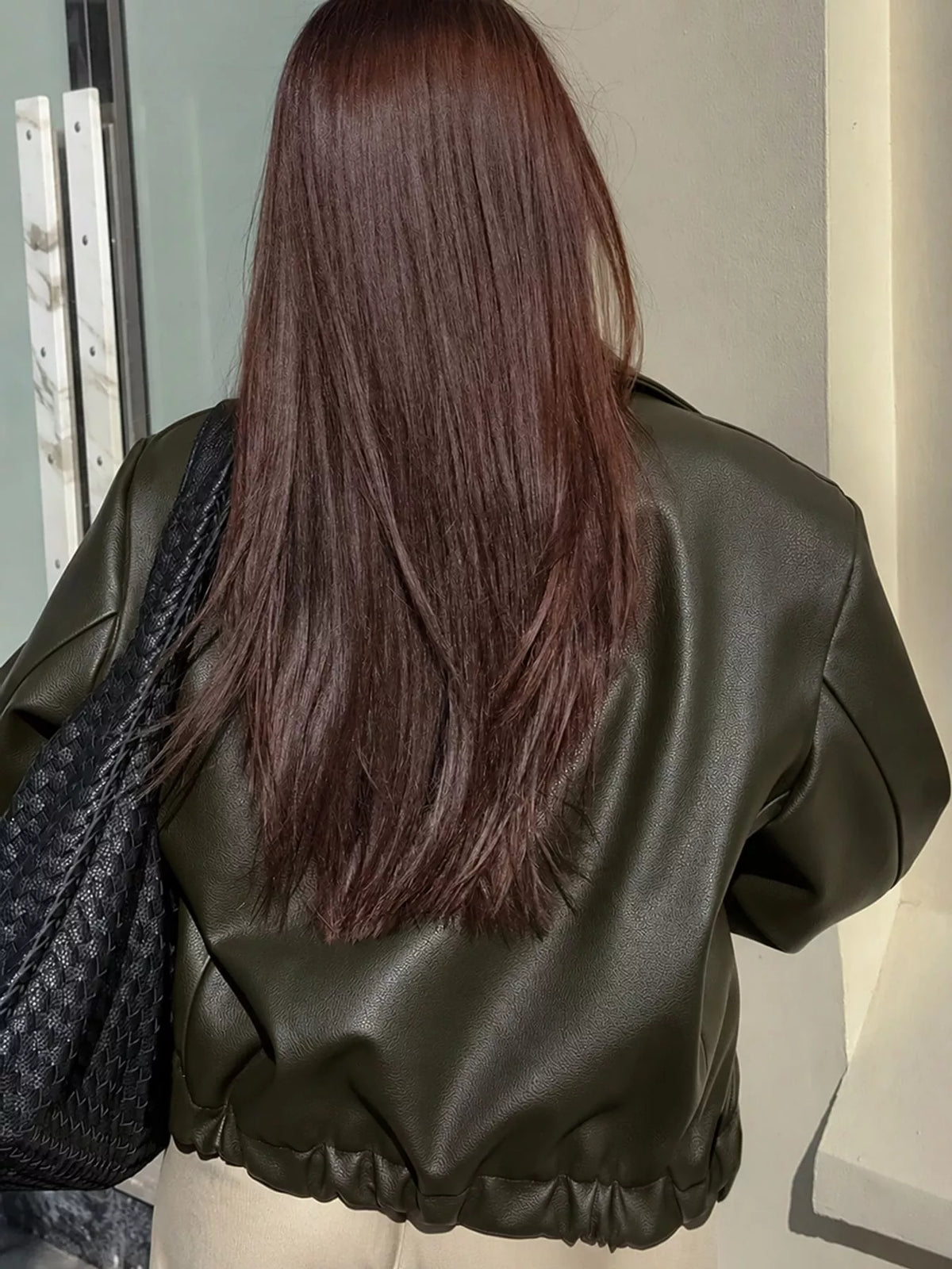 Vintage Faux Leather Zip-Up Jacket — back view