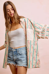 Trendsi BiBi Eyelet Lace And Floral Mix And Match Shirt Top - Shirts