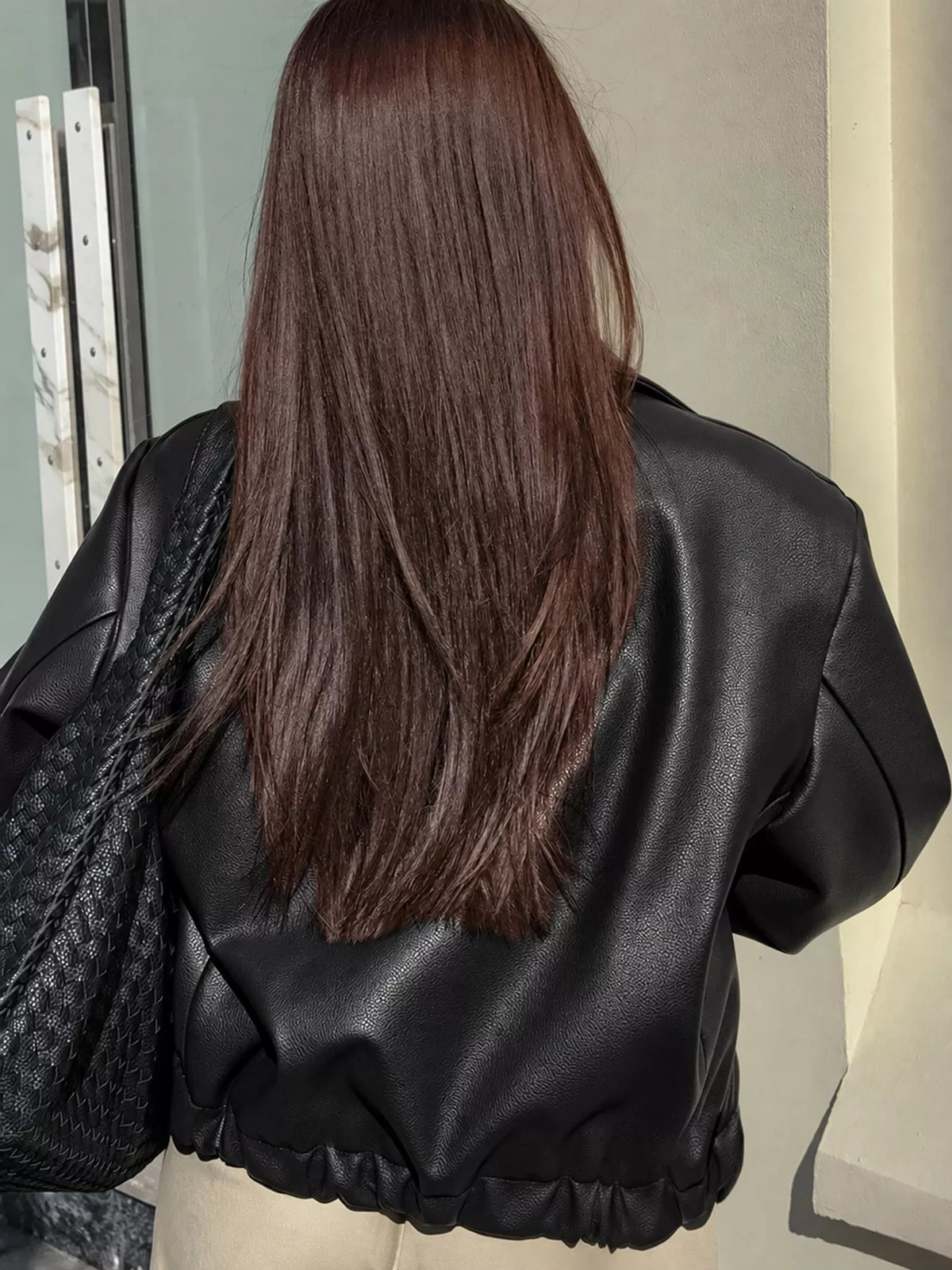 Vintage Faux Leather Zip-Up Jacket — back view