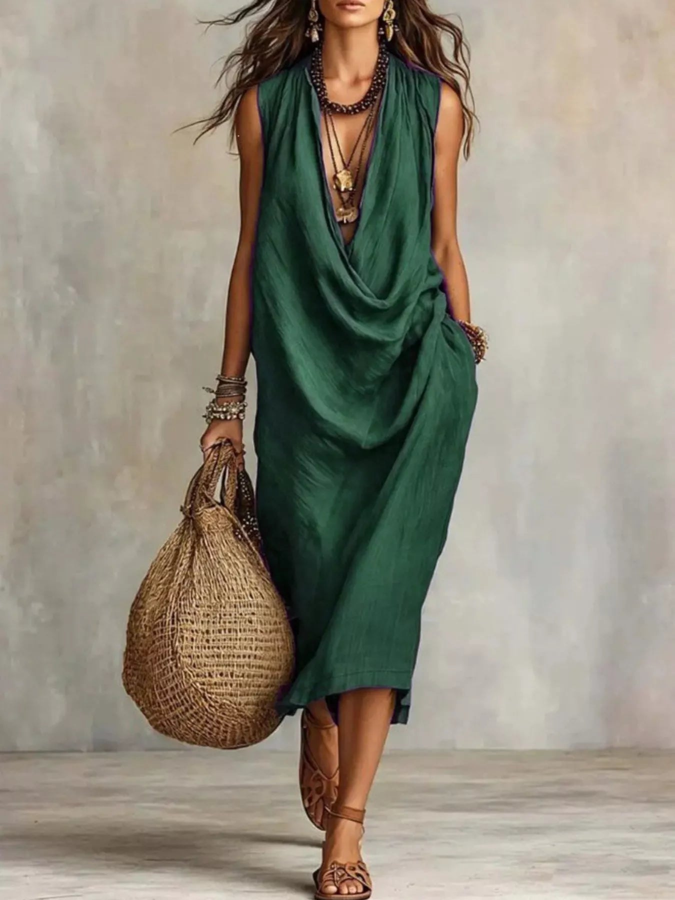 Trendsi Full Size Cowl Neck Sleeveless Midi Dress Plus Size -
