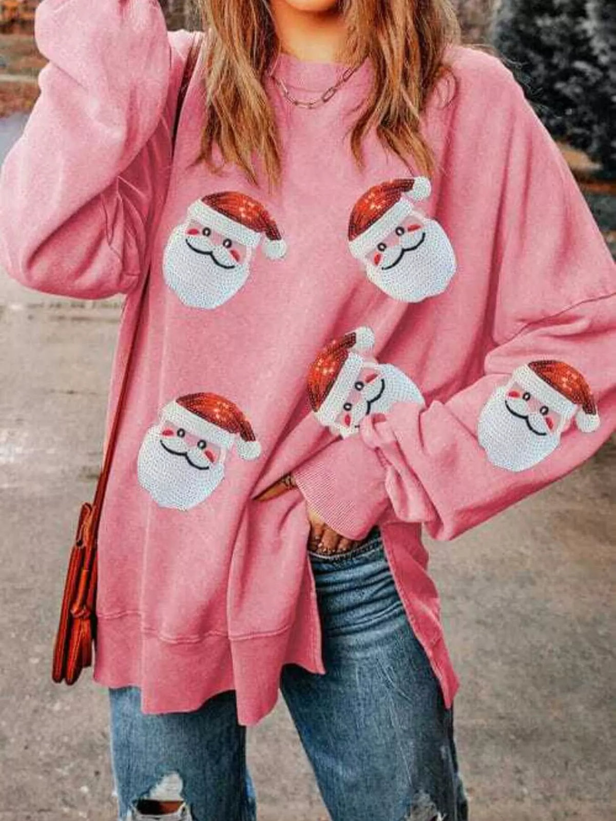 Santa Claus Sweatshirt in pink, front view
