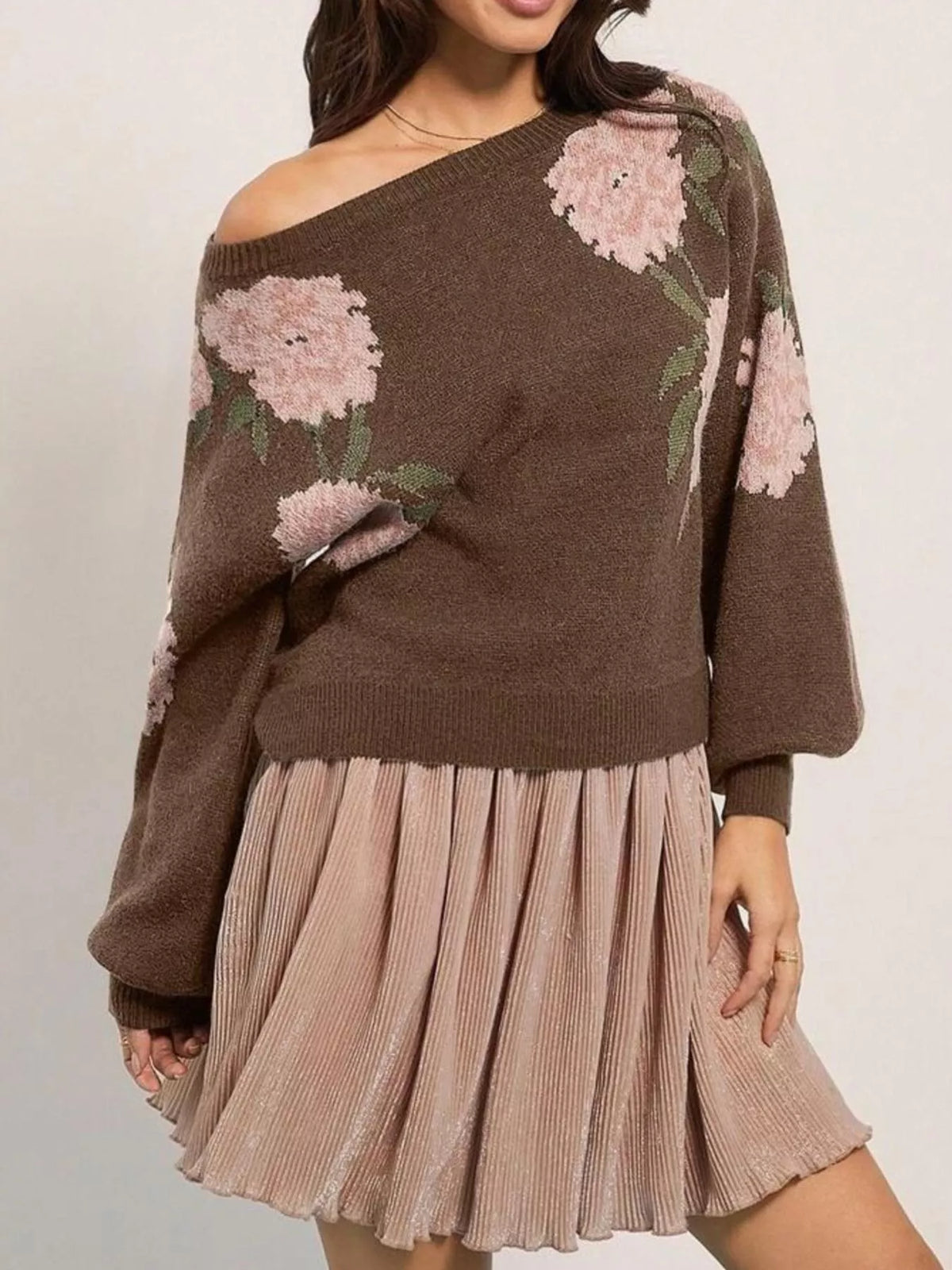 Brown floral pattern sweater