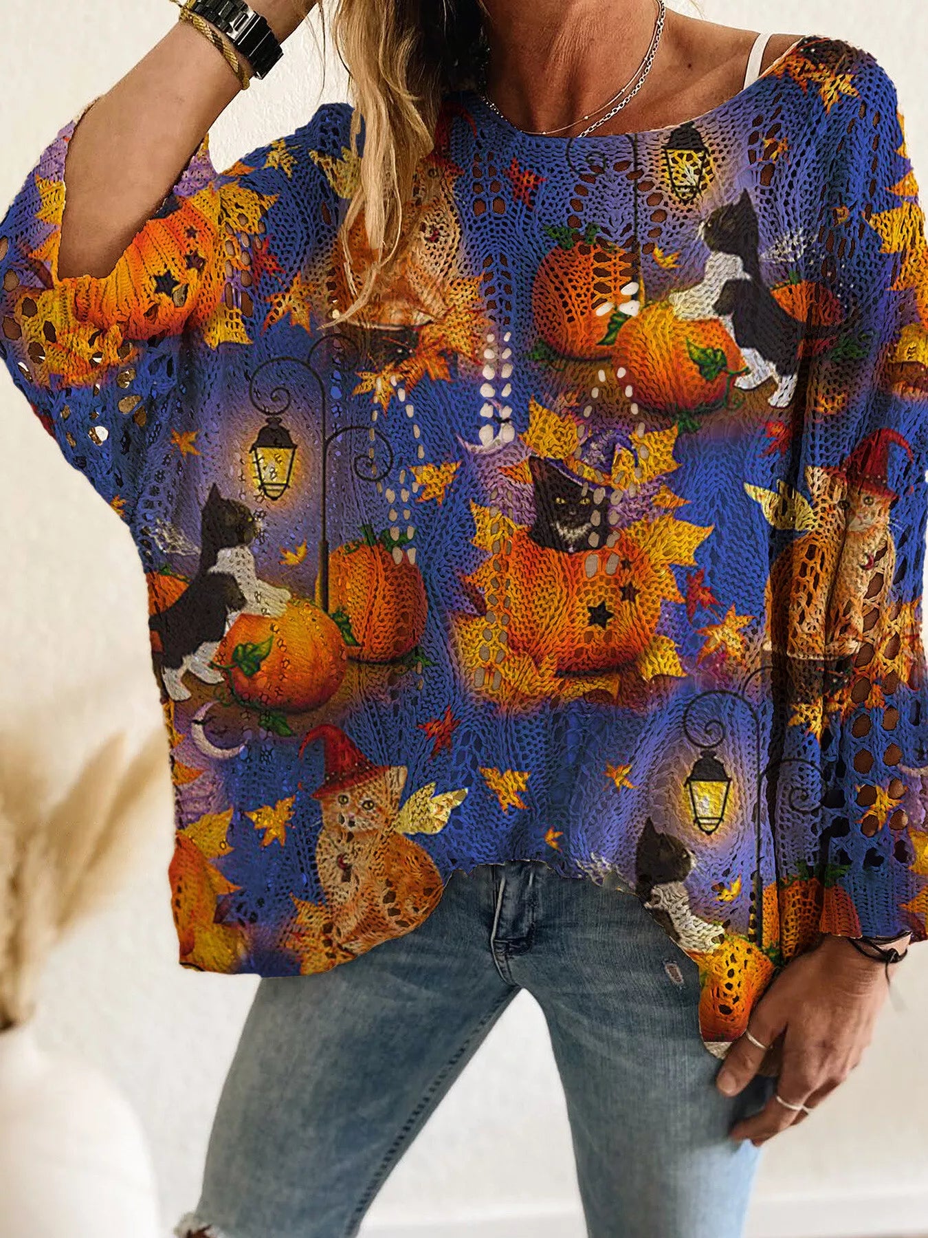 Trendsi Full Size Halloween Pumpkin Loose Knit Cover Up Plus Size -