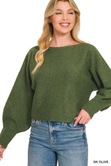 Trendsi Zenana Boat Neck Balloon Sleeve Sweater -