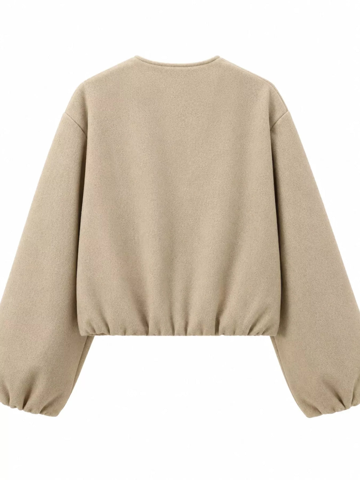 Khaki fleece zip-up cropped jacket