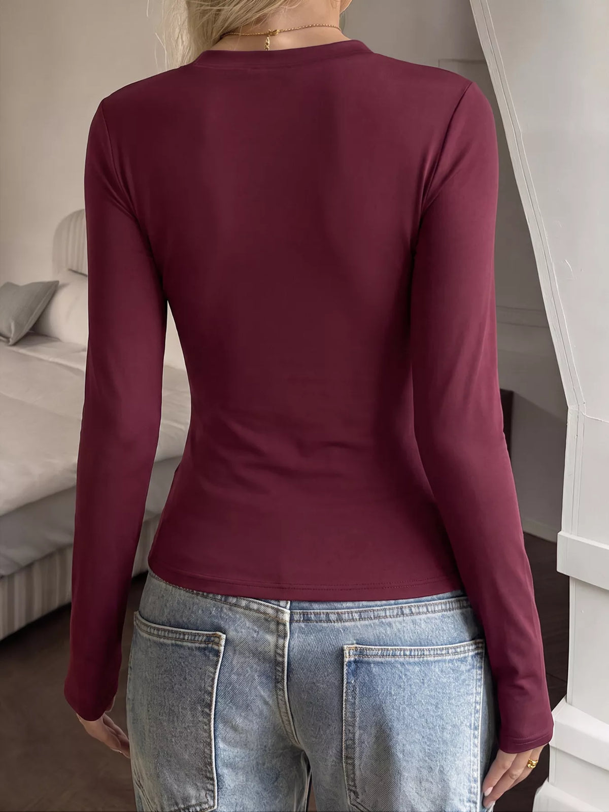 Slim-fit Long Sleeve Crew Neck T-Shirt, back view
