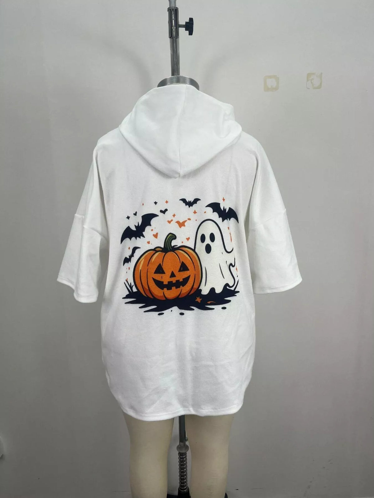 White oversized halloween pumpkin ghost hoodie, back view