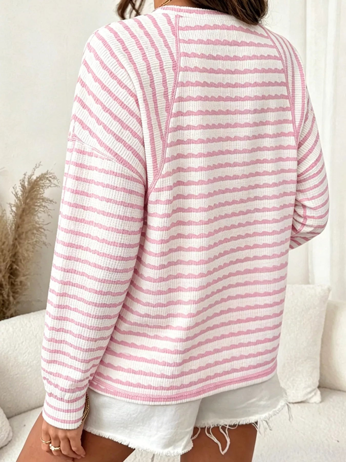 Trendsi Casual Striped Raglan Sleeve Long-Sleeve T-Shirt -